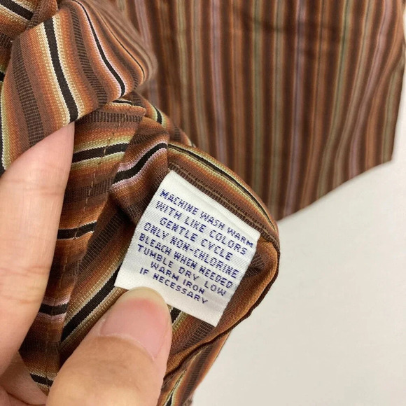 New Alan Flusser Brown Striped Cotton Classic Fit Long Sleeve Button Down XL - Picture 7 of 9